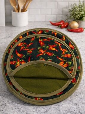 Round Olive & Chili Pepper Fabric Tortilla warmers